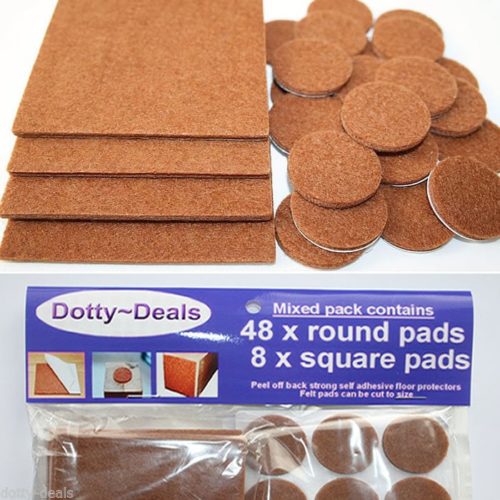 48 x Round & 8 x Square Felt Floor Protector Pads