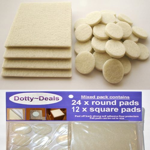 24 x Round & 12 x Square Cream Felt Floor Protector Pads